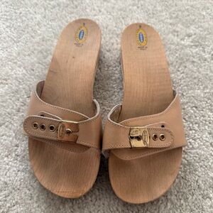 Original Beige Leather Dr. Scholl's Sandal with Real Wood Sole